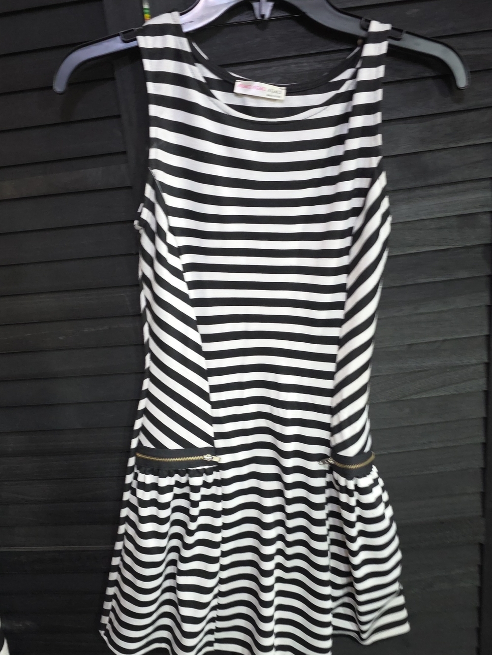 a'gaci Black and White Striped Sleeveless Fit-and-Flare Dress.